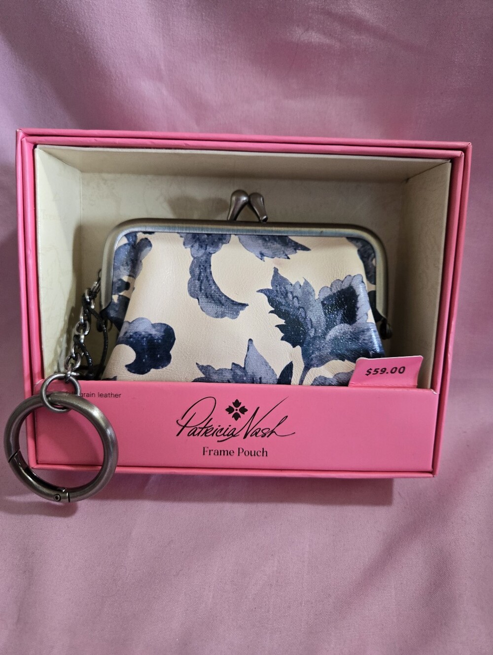 Patricia Nash Blue Floral Keyring Frame Pouch NWT